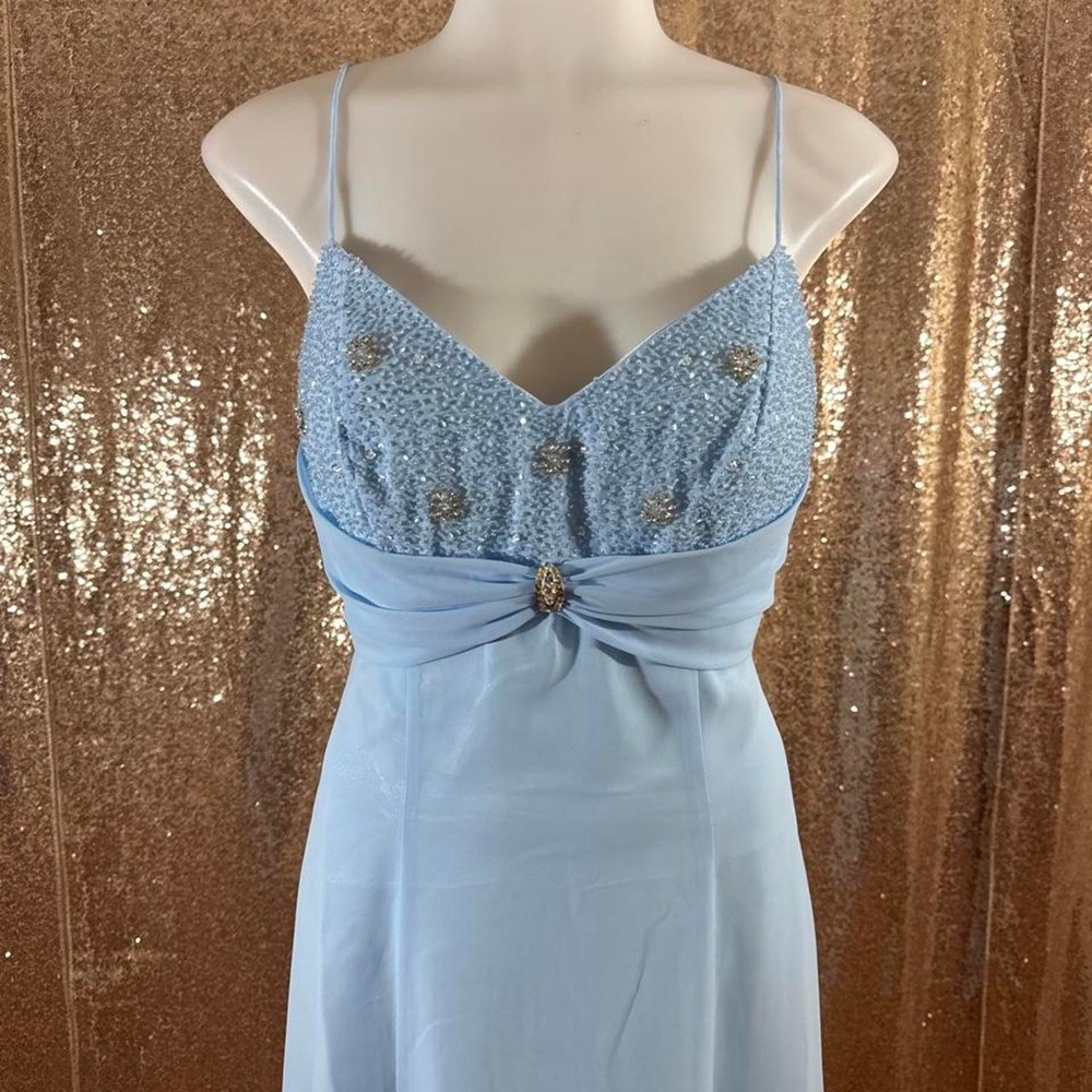 Light Blue Beaded Formal Dress with Shawl Spaghetti Strap Gown/Sizes M-XL-3XL - Picture 6 of 8
